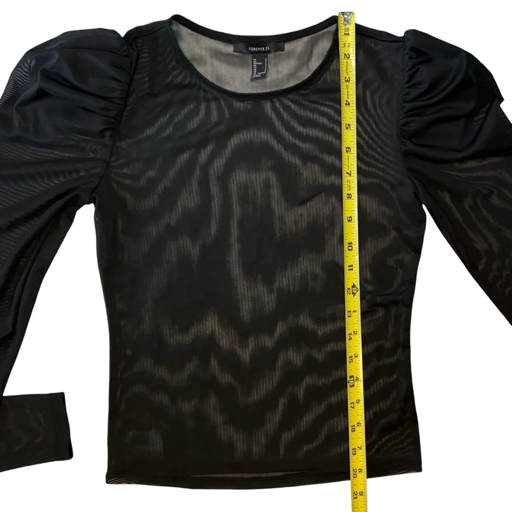 Forever 21 Black Sheer Mesh Puff Sleeve Top - Picture 6 of 7